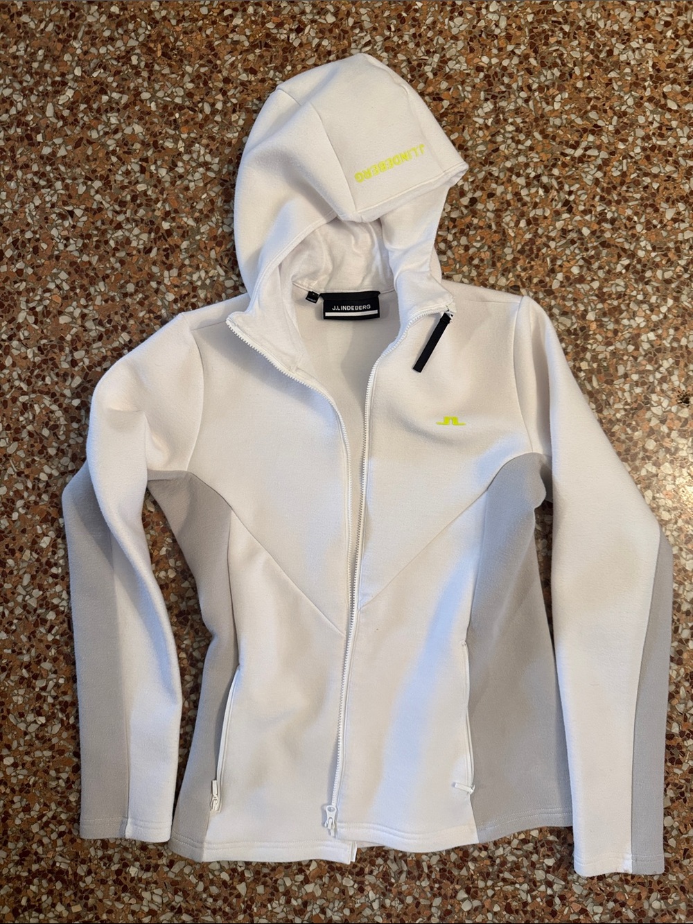 J.Lindeberg White Hooded Utility Jacket with Neon Yellow Logo